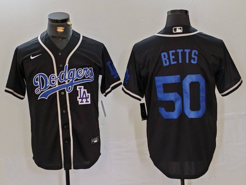 Men Los Angeles Dodgers 50 Betts Black Fashion Nike Game MLB Jersey style 45